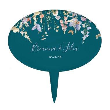 Summer Multicolor Wildflower Green Wedding Cake Topper