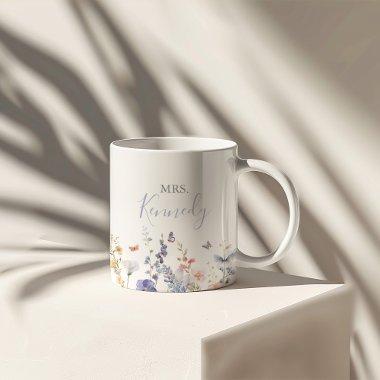 Summer Multicolor Wildflower Mrs Newlywed Bride Two-Tone Coffee Mug