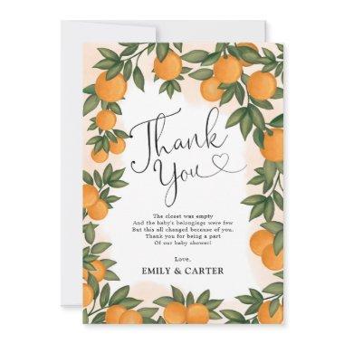 Summer Orange Citrus Botanical Greenery Shower Thank You Invitations