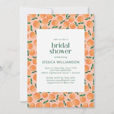 Summer Oranges Fruit Watercolor Pink Bridal Shower Invitations