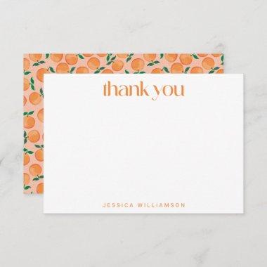 Summer Oranges Fruit Watercolor Pink Bridal Shower Thank You Invitations