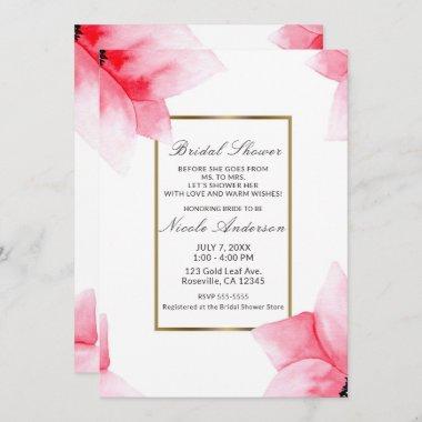 Summer Peach Coral Watercolor Floral Bridal Shower Invitations