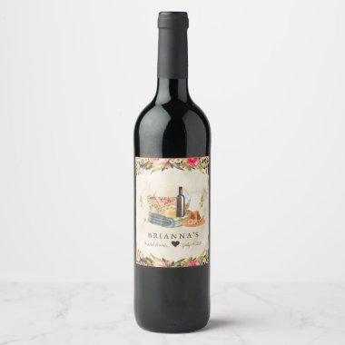 Summer Picnic Watercolor Floral Wine Label