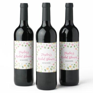 Summer Pink and Yellow Floral  Wine Label