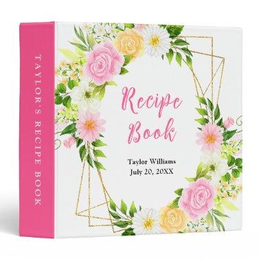 Summer Pink and Yellow Floral Recipe Book 3 Ring Binder