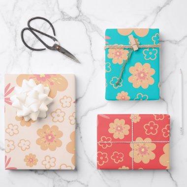 Summer Retro Floral Pattern Wrapping Paper Sheets
