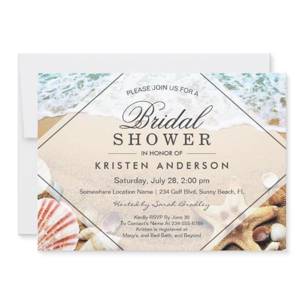 Summer Sandy Beach Starfish Seashell Bridal Shower Invitations