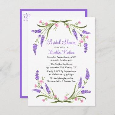 Summer Spring Pink Purple Floral Bridal Shower Invitation PostInvitations