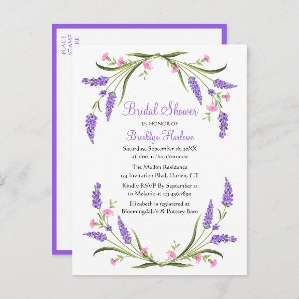 Summer Spring Pink Purple Floral Bridal Shower Invitation PostInvitations