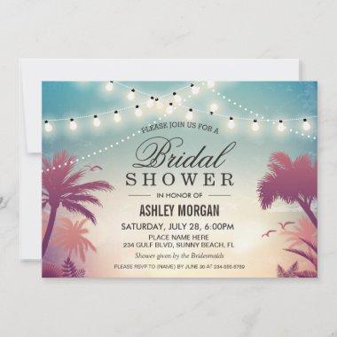 Summer String Lights Sunset Outdoor Bridal Shower Invitations