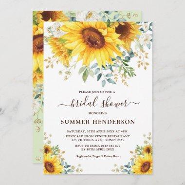 Summer Sunflowers Bridal Shower Yellow Floral Invitations