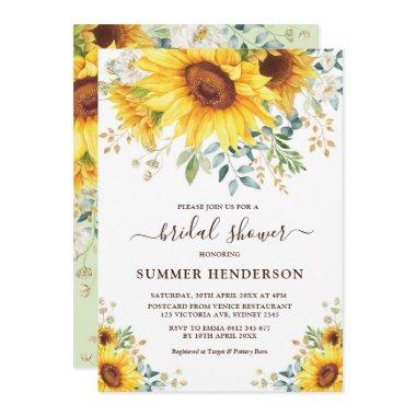 Summer Sunflowers Bridal Shower Yellow Floral Invitations