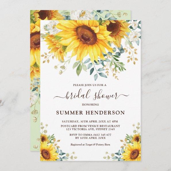 Summer Sunflowers Bridal Shower Yellow Floral Invitations