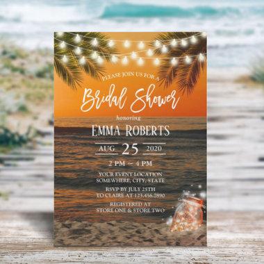 Summer Sunset Beach Mason Jar Bridal Shower Invitations