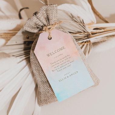 Summer Sunset Watercolor Wedding Welcome Gift Tags