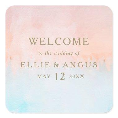 Summer Sunset Watercolor Wedding Welcome Square Sticker