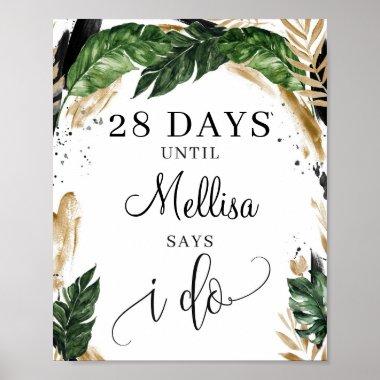 Summer tropical leaves floral gold countdown sign