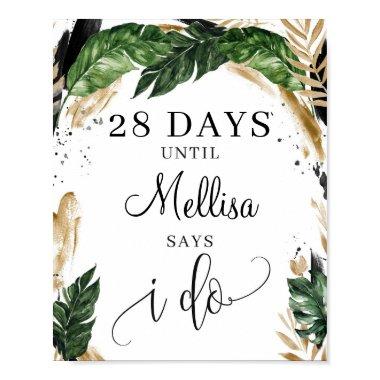 Summer tropical leaves floral gold countdown sign