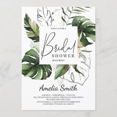 Summer tropical leaves hawai gold bridal shower Invitations