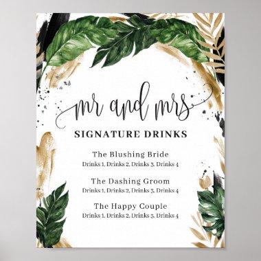 Summer tropical leaves signature drinks sign