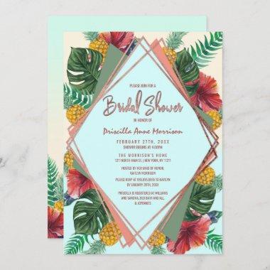 Summer Tropical Pineapple Floral Bridal Shower Invitations