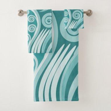 Summer Turquoise Abstract Fern Frond Bath Towel Set