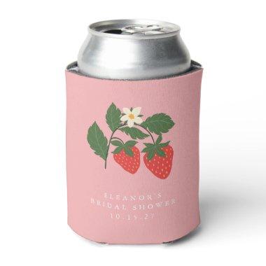 Summer Vintage Pink Strawberry Boho Bridal Shower Can Cooler