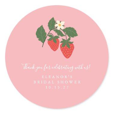 Summer Vintage Pink Strawberry Boho Bridal Shower Classic Round Sticker