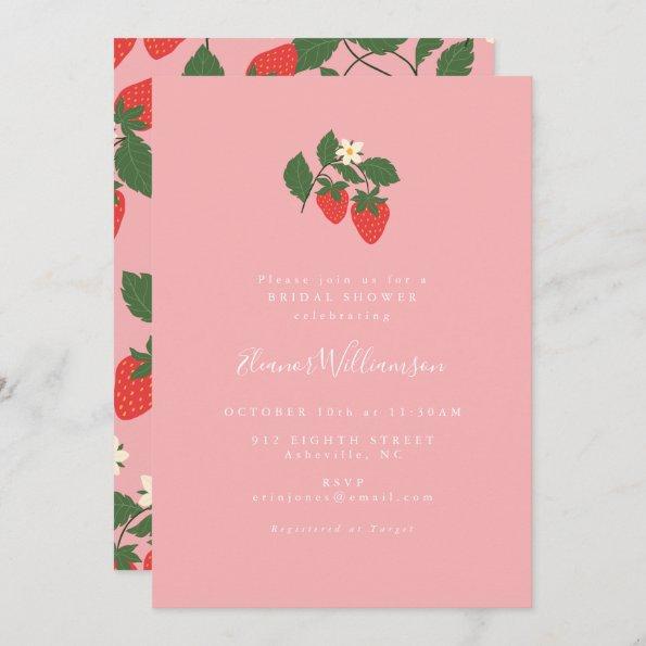 Summer Vintage Pink Strawberry Boho Bridal Shower Invitations