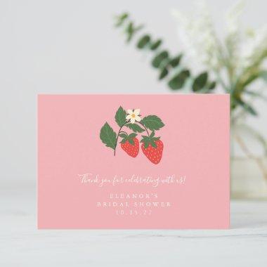Summer Vintage Pink Strawberry Boho Bridal Shower Thank You Invitations