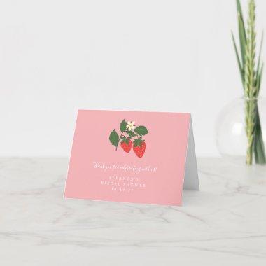 Summer Vintage Pink Strawberry Cute Bridal Shower Thank You Invitations