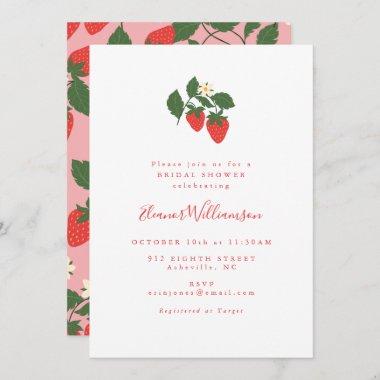 Summer Vintage Red Strawberries Boho Bridal Shower Invitations