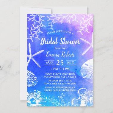 Summer Watercolor Beach Wedding Bridal Shower Invitations