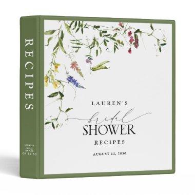 Summer Wildflower Watercolor Bridal Shower Recipe 3 Ring Binder