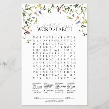 Summer Wildflower Word Search Bridal Shower Game