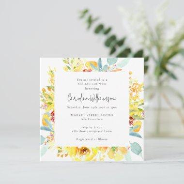 Summer Yellow Watercolor Floral Bridal Shower Invitations