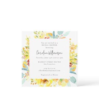 Summer Yellow Watercolor Floral Bridal Shower Invitations