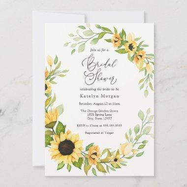 Sunflower and Greenery Bridal Shower Invitations