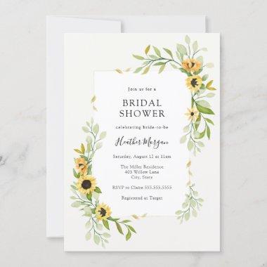Sunflower and Greenery Frame Bridal Shower Invitations