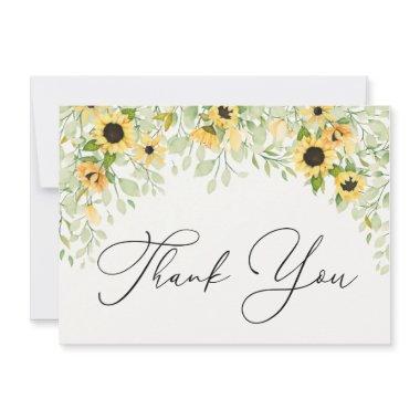 Sunflower and Greenery Thank You Note Invitations