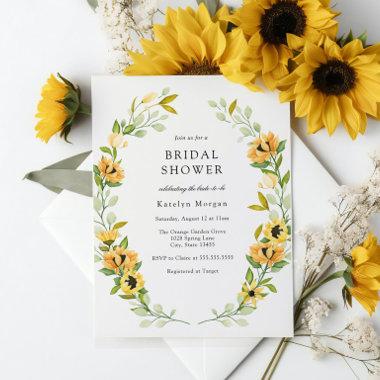 Sunflower and Greenery Wreath Bridal Shower Invitations