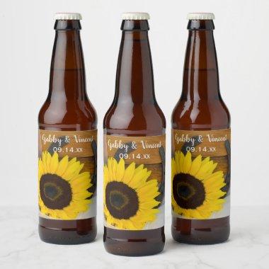 Sunflower and Horseshoe Country Western Wedding Beer Bottle Label