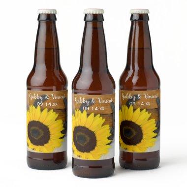 Sunflower and Horseshoe Country Western Wedding Beer Bottle Label