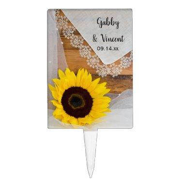 Sunflower and Lace Country Wedding Cake Topper