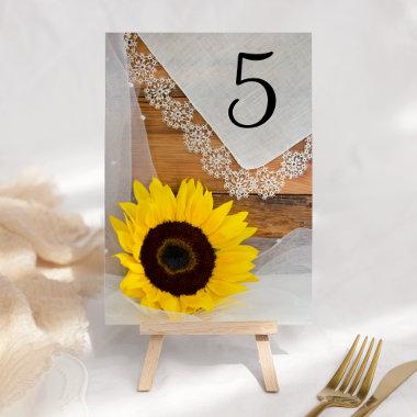 Sunflower and Lace Country Wedding Table Numbers