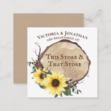 Sunflower and Log Slice Bridal Shower Registry Enclosure Invitations