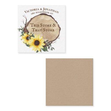 Sunflower and Log Slice Bridal Shower Registry Enclosure Invitations