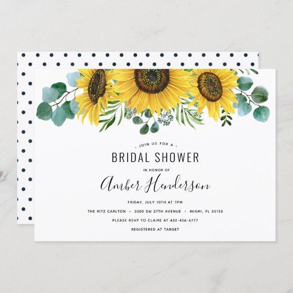 Sunflower and Polka Dots Bridal Shower Invitations