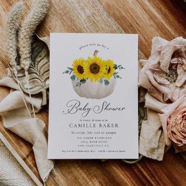 Sunflower and Pumpkin Fall Baby Shower Invitations
