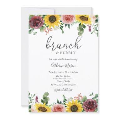 Sunflower and Rose Brunch and Bubbly Bridal Shower Invitations